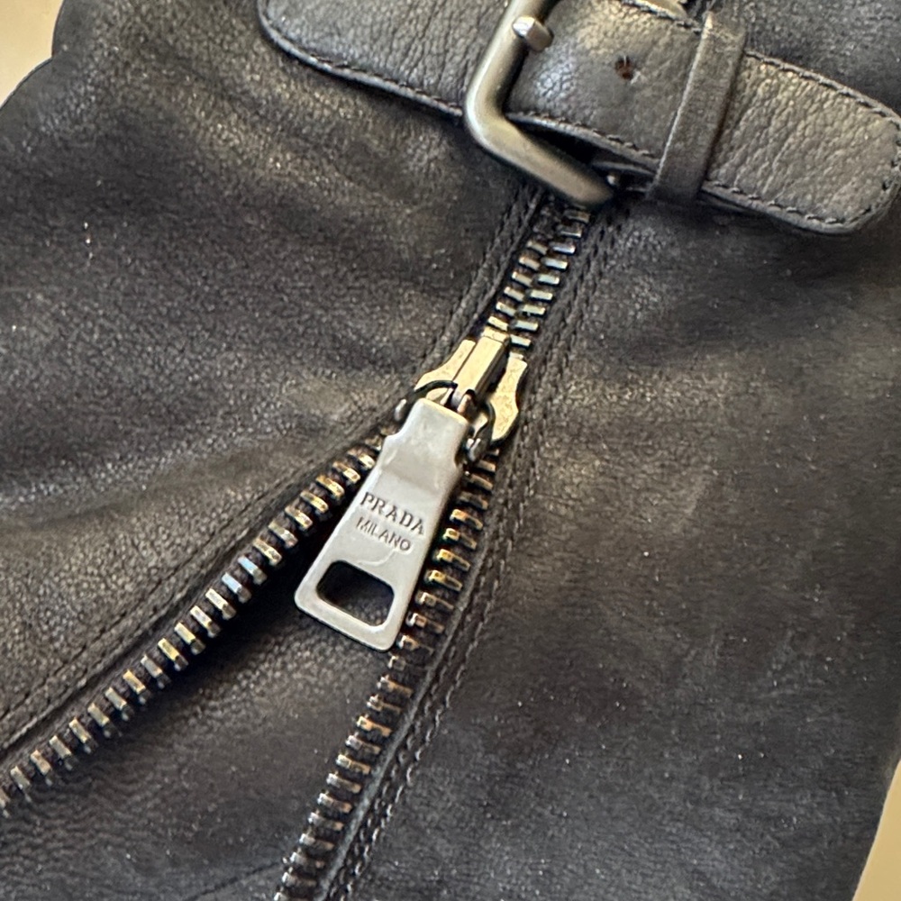 Prada Black Suede Wedge Ankle Boots - Picture 2 of 7